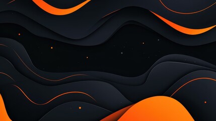 Sticker - Captivating abstract orange waves dance against a sleek black backdrop, featuring contour lines and twisted particle designs.