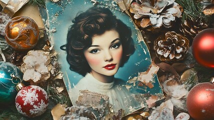 Vintage Christmas Ornament with a Woman's Portrait