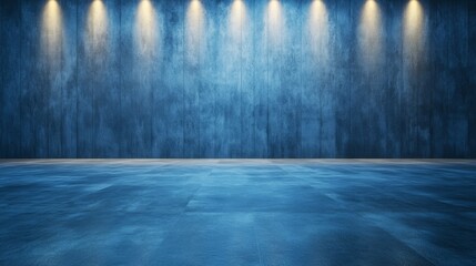 Blue Concrete Wall with Spotlights and Floor