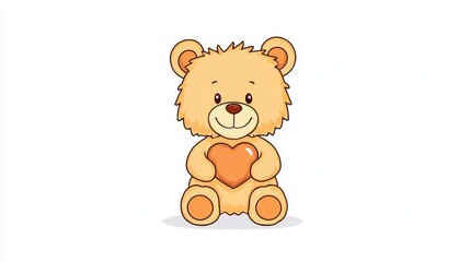 Cute Teddy Bear Holding a Heart Cartoon Illustration