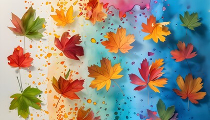 Vibrant watercolor autumn leaves on a splattered background celebrating the beauty of fall season and natures botanical artistry in an eye-catching vertical format