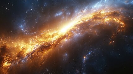 Wall Mural - cosmic dance a swirling nebula with vibrant hues of gold and blue, illuminating the vastness of spac