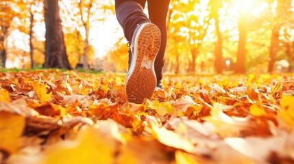 Wall Mural - Walking on Autumn Leaves in the Woods