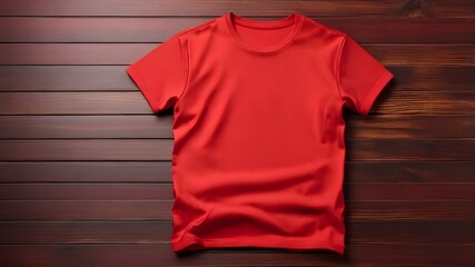 Canvas Print - Red t shirt on a hanger. Red t shirt blank mockup on woody background. Dual side mockup. Front side and backside blank space.	