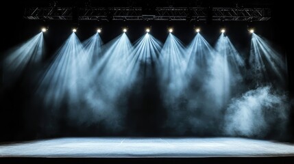 Wall Mural - Stage Lighting Spotlight Beams Smoke Effect Dark Background