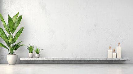 Sticker - Concrete Shelf with Plants and White Boxes Minimalist Interior Design