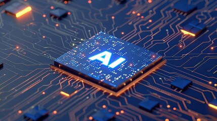 Poster - digital computer circuit board with text AI