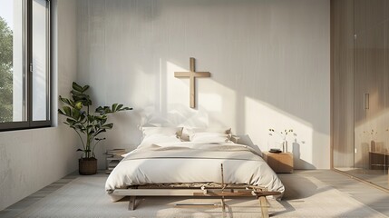 Poster - wooden cross on the bedroom wall