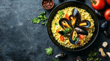 Wall Mural - Rice and seafood main course.