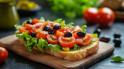 Wall Mural - Tomato and black olive bruschetta