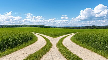 Wall Mural - Fork in the Road  Countryside Path  Rural Landscape  Nature Photography