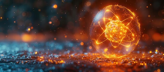 Wall Mural - Glowing Sphere with Atomic Structure in a Dark Background