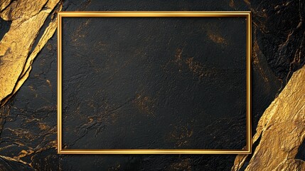 Wall Mural - Black and Gold Marble Texture with Golden Frame