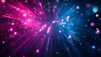 Wall Mural - a vibrant display of sparkling pink and blue light beams radiating against a dark background, creati