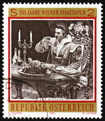 Wall Mural - Postage stamp Austria 1969 scene from Opera Don Giovanni by Wolfgang Amadeus Mozart, centenary of Vienna Opera House