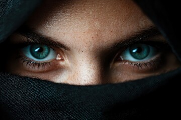 Canvas Print - Mysterious eyes peering out from behind dark fabric