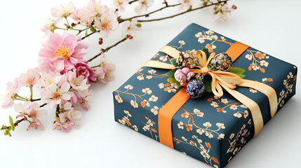 Korean traditional gift packaging cloth made of silk bojagi and ornaments Isolated on white background