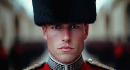 Canvas Print - Stern-looking soldier in uniform with fur hat