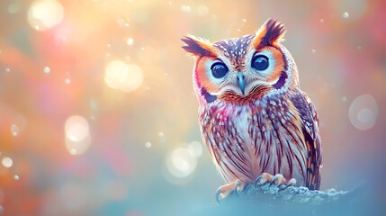 Abstract animal Owl portrait with colorful double exposure paint with Generative AI