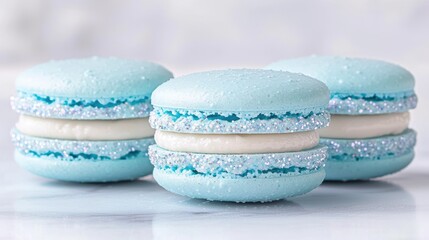 Wall Mural - Delicate blue macarons with glittery topping