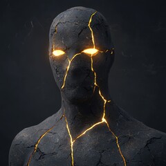 Poster - Cracked stone figure with glowing cracks