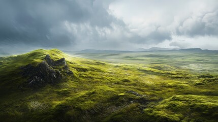 Poster - dynamic windswept landscapes showcasing raw power untamed beauty, scenery, environment, wild, earth, sky, clouds, fields, terrain, horizon, rock, coast 