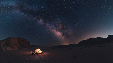 Canvas Print - Starry night camping in the desert clear milky way Detailed night sky. Panoramas.