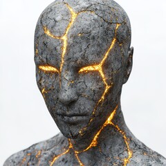 Sticker - Cracked stone face with glowing cracks