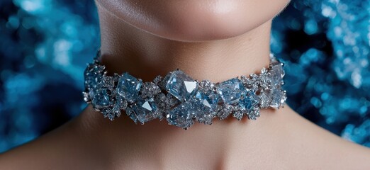 Canvas Print - sparkling crystal necklace against blue background