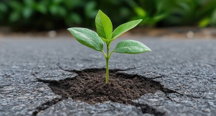 Canvas Print - young plant growing through crack in pavement