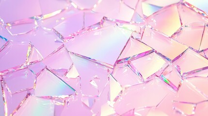 Wall Mural - Abstract Iridescent Glass Fragments on Pink Background