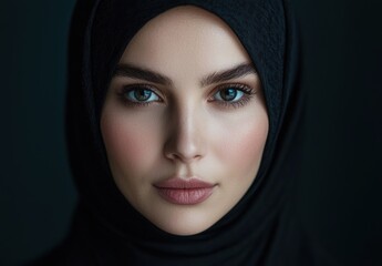 Wall Mural - Captivating gaze of a woman in a black hijab