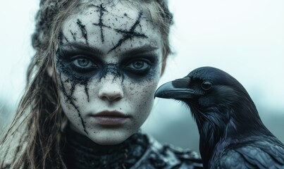 Canvas Print - dark fantasy portrait of a woman with raven