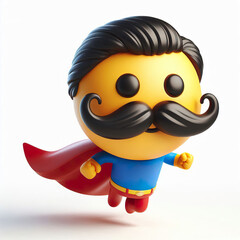 Wall Mural - 3D Happy one mustachioed emoji as a superman, white background