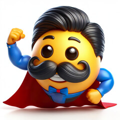 Wall Mural - 3D Happy one mustachioed emoji as a superman, white background