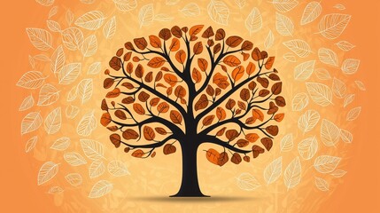 Sticker - Autumn Tree Illustration  Orange and White Fall Foliage  Nature Design