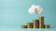 © artmozai - Stacks of coins with a cloud icon symbolize cloud financial planning, highlighting cost management and budgeting in cloud computing