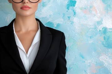 Sticker - Confident businesswoman in black suit and glasses