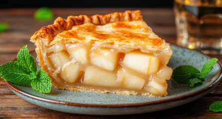 Wall Mural - Delicious homemade apple pie on a wooden table