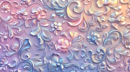 Sticker - Elegant Floral Relief Design in Soft Pastel Colors