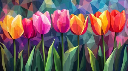 Wall Mural - Colorful Geometric Tulips on a Vibrant Background