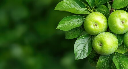 Canvas Print - Fresh green apples on tree branch