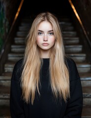 Wall Mural - Thoughtful young woman with long blonde hair