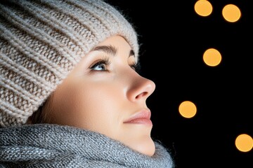 Canvas Print - Pensive woman in warm winter clothing