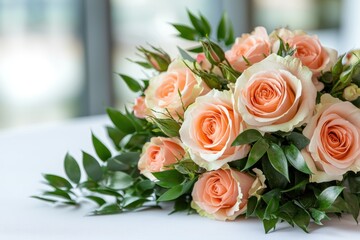 Sticker - Elegant bouquet of pink roses and greenery