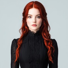 Sticker - Striking redhead woman in black lace dress