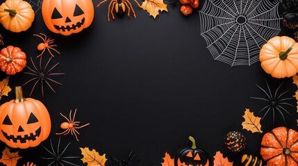 Wall Mural - Halloween Background with Pumpkins  Spiders  and Webs