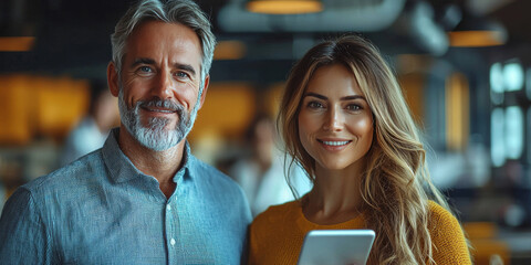 Wall Mural - Smiling man and woman in office