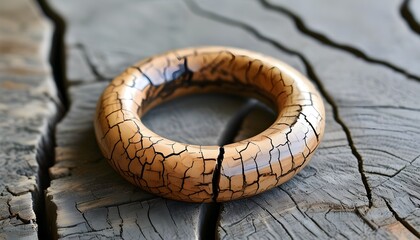 Artistic composition of rough textured wooden circles highlighting natural cracks and organic beauty