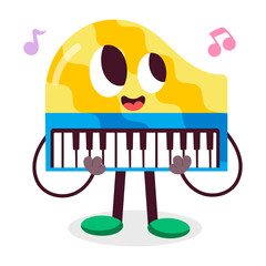 Canvas Print - Cartoon style sticker of cute piano with emoji on it 

